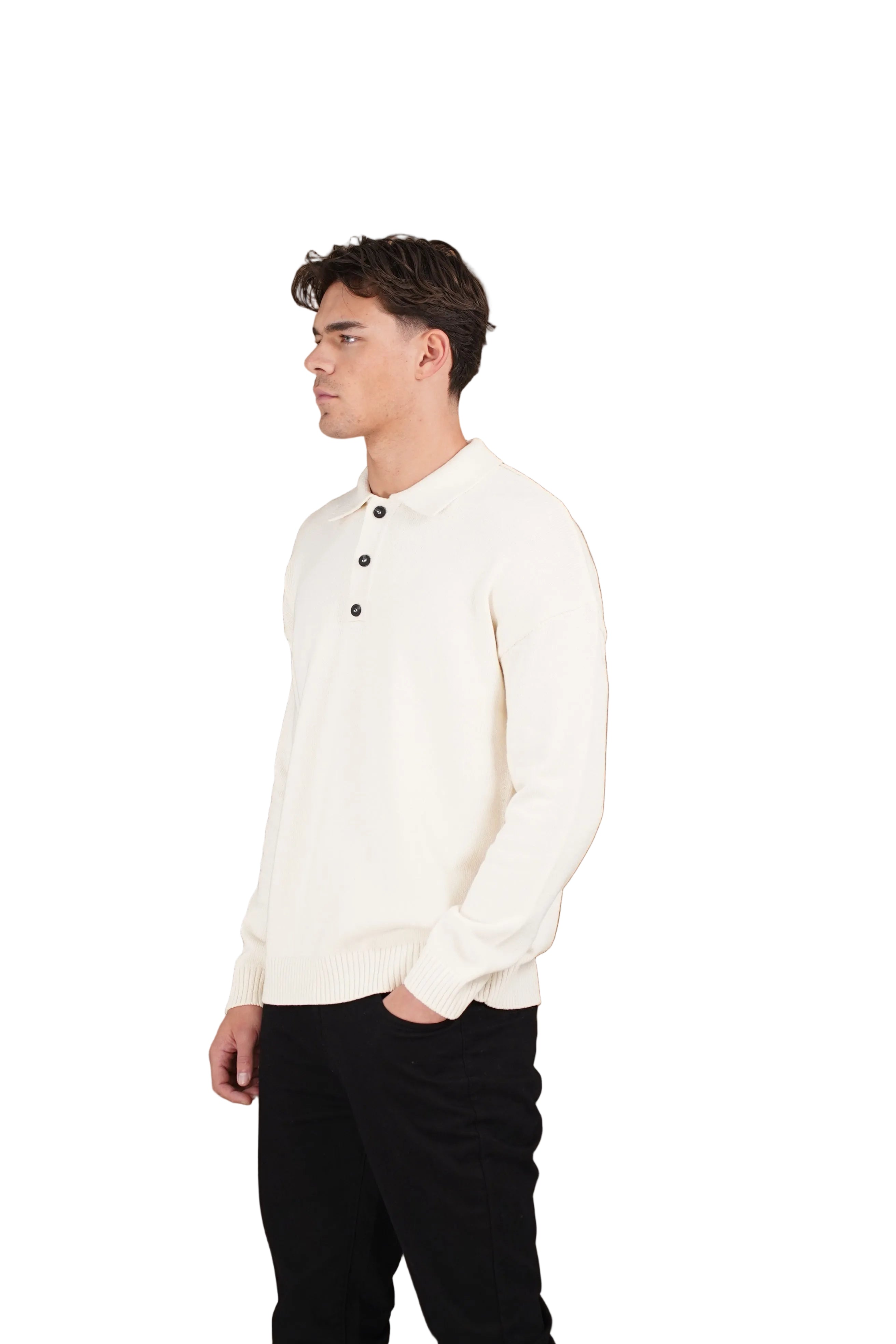 CAPO Button L/S Cream Polo Shirt